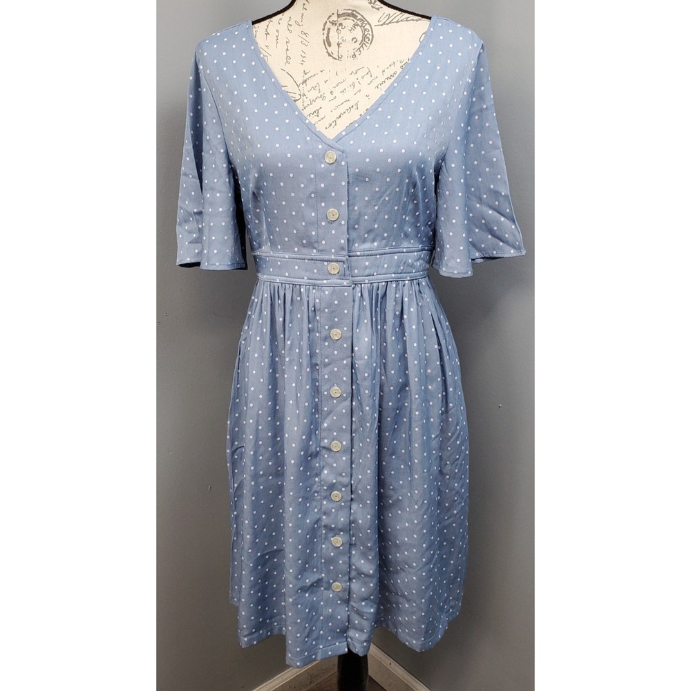 Suzanne Betro Midi Dress Womens Small Multi Polka Dot Short Sleeve Button Front